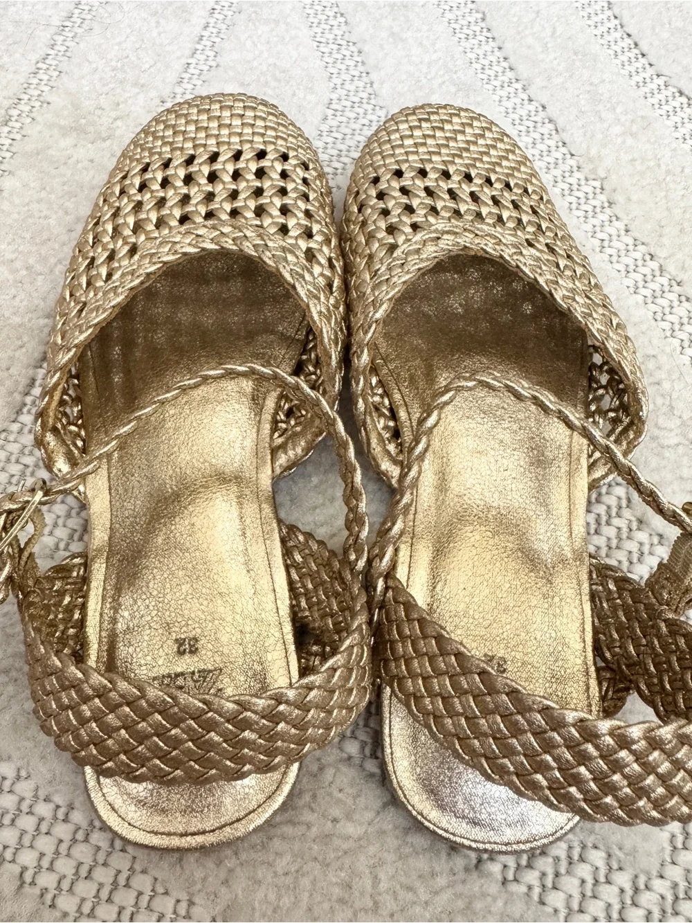 Zara Metallic Gold Woven Slingback Sandals